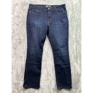 Lee Womens Plus Sz 18L Blue Jeans Mid Rise Straight Leg Regular Fit Dark Wash